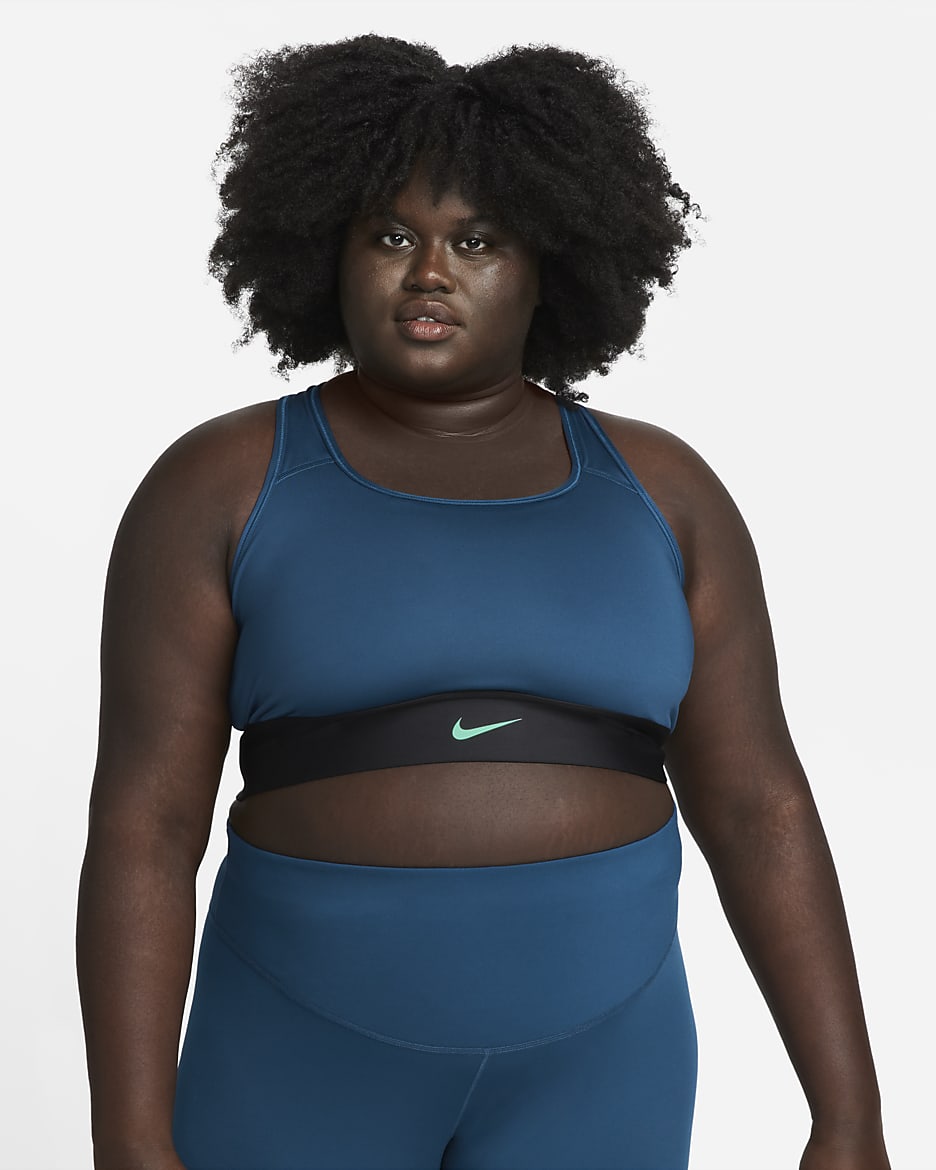 Nike Swoosh Women's Medium-Support 1-Piece Padded Longline Sports Bra (Plus Size) - Valerian Blue/Black/Green Glow