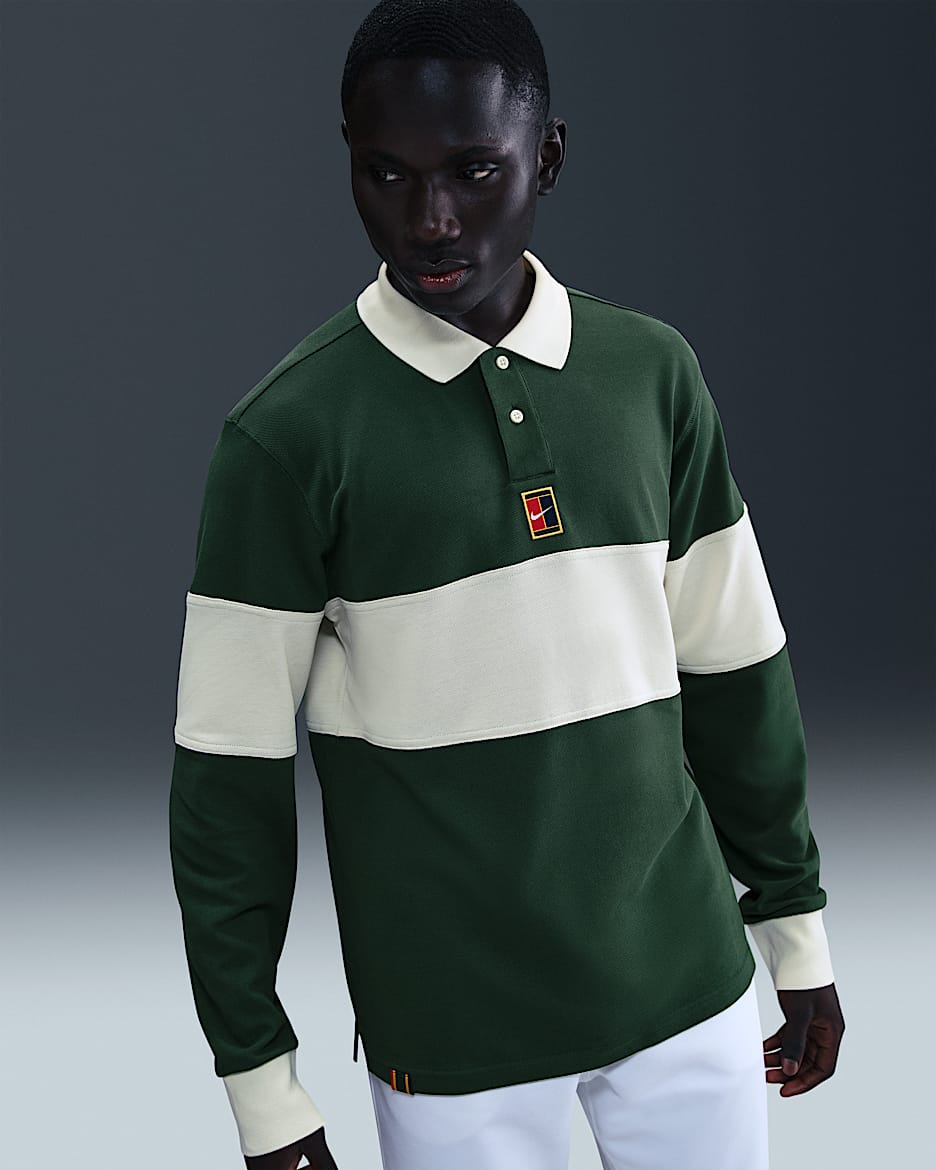 NikeCourt Heritage Men's Tennis Long-Sleeve Polo - Fir/Pale Ivory