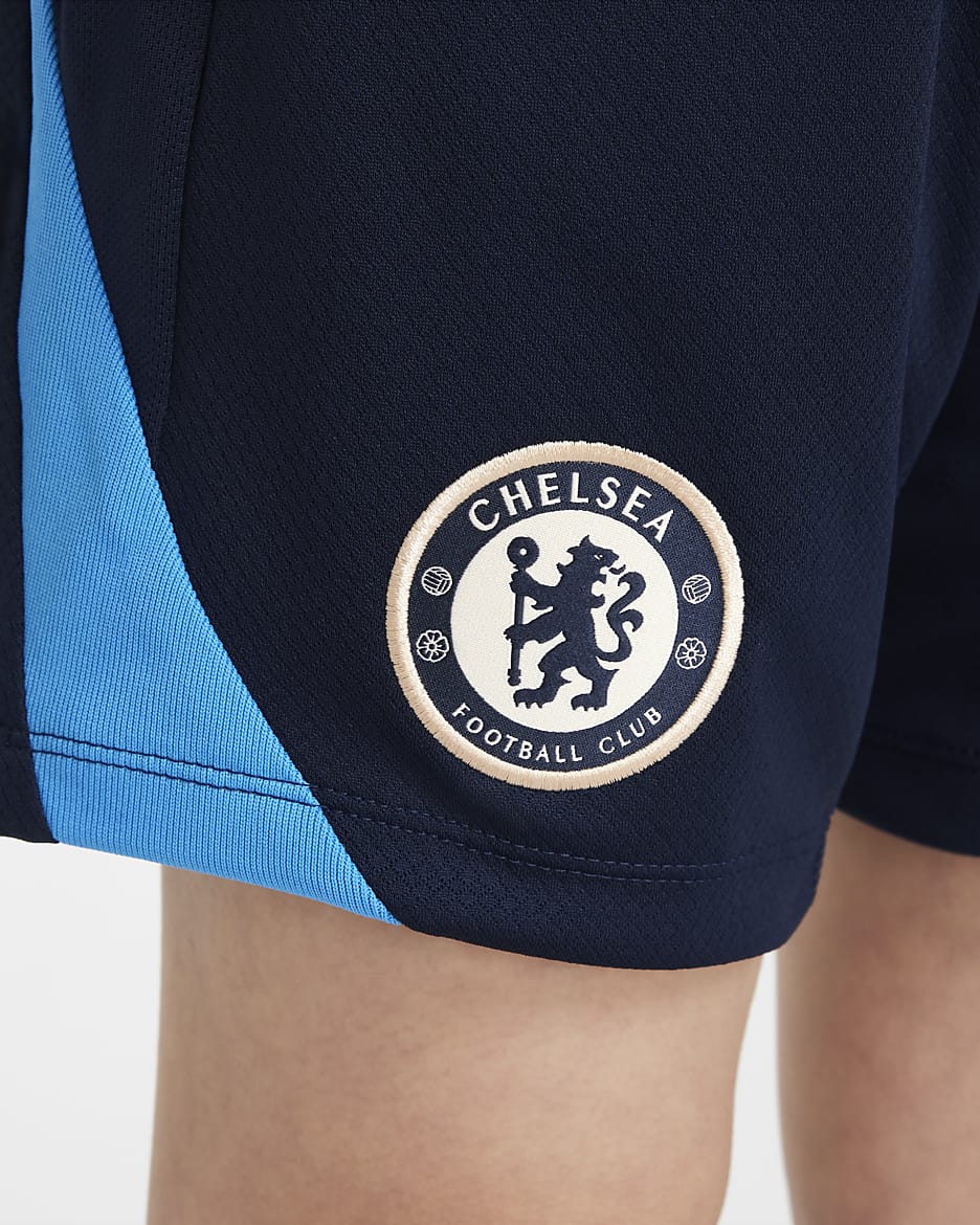 Shorts da calcio in maglia Nike Dri-FIT Chelsea FC Strike – Ragazzo/a - Ossidiana/Light Photo Blue/Guava Ice