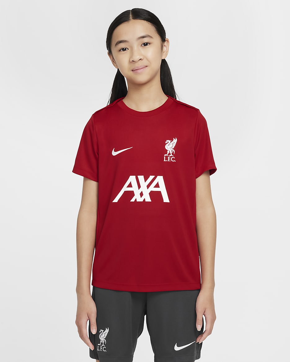 Liverpool F.C. Academy Pro Older Kids' Nike Dri-FIT Football Short-Sleeve Top - Gym Red/White/White