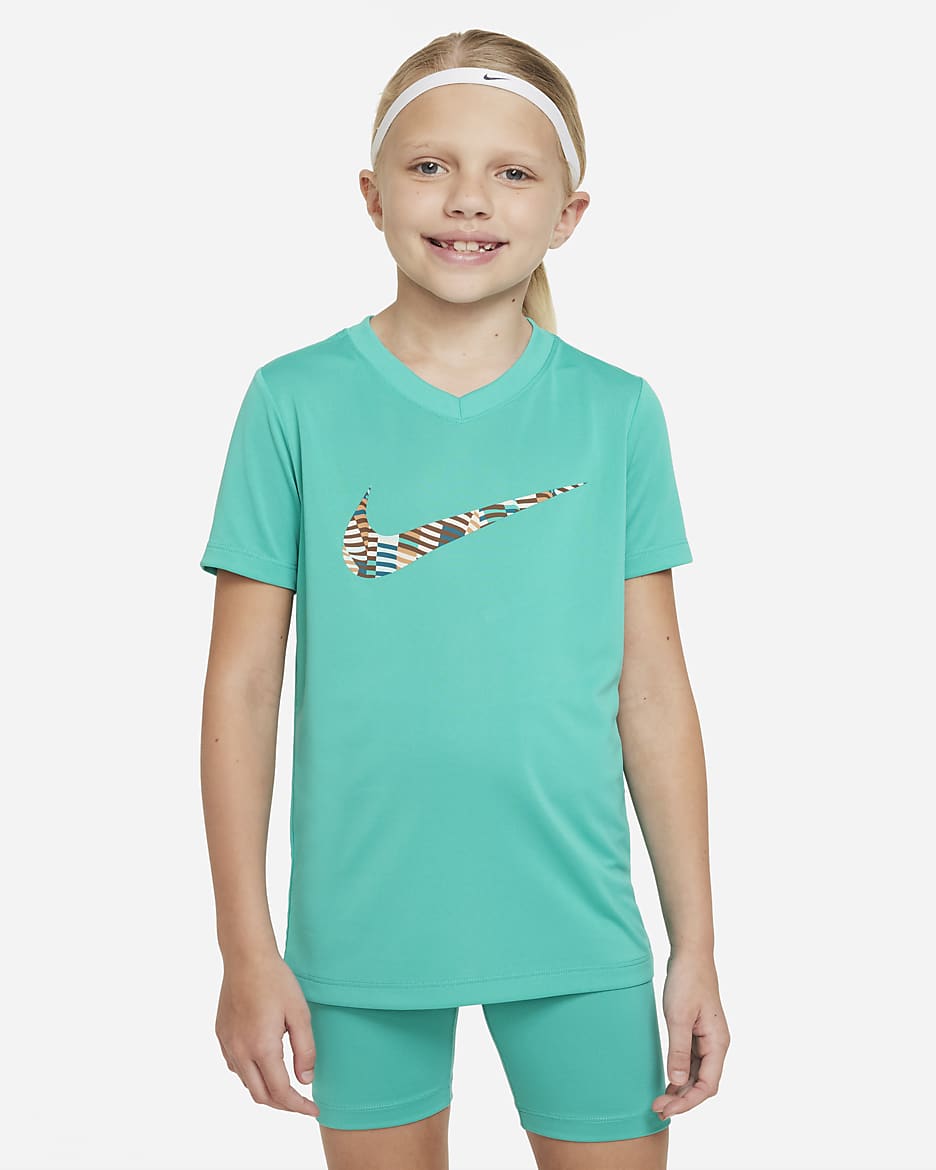 Nike Dri-FIT Older Kids' (Girls') V-Neck T-Shirt - Clear Jade II