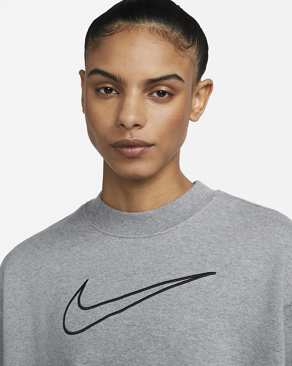 Nike Dri-FIT Get Fit Women's Graphic Crewneck Sweatshirt - Carbon Heather/Black