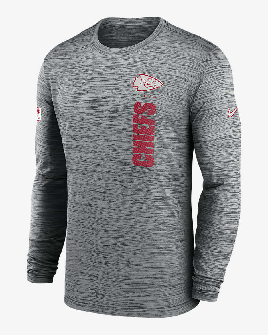 Kansas City Chiefs Sideline Velocity Men's Nike Dri-FIT NFL Long-Sleeve T-Shirt - Grey Heather