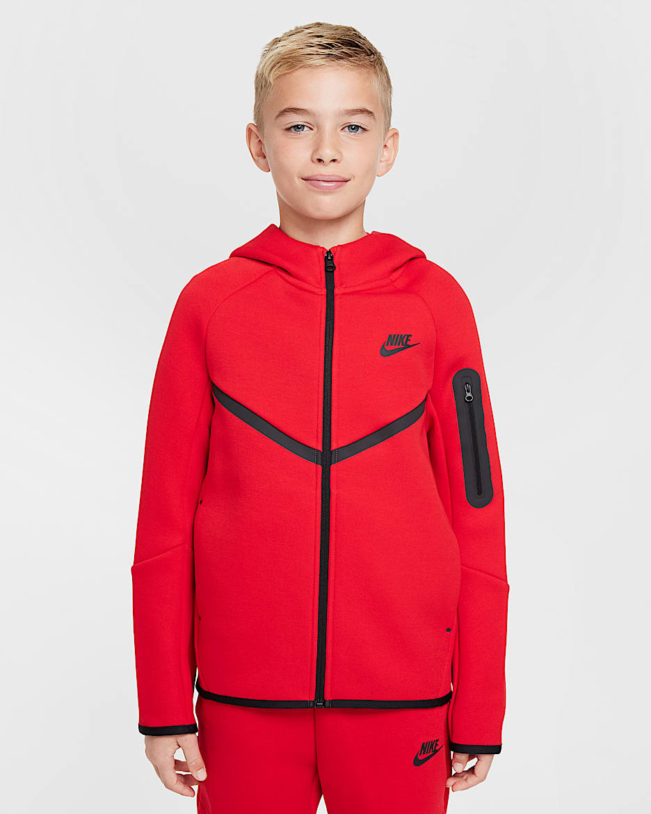 Nike Sportswear Tech Fleece Older Kids' Full-Zip Hoodie - University Red/Black/Black