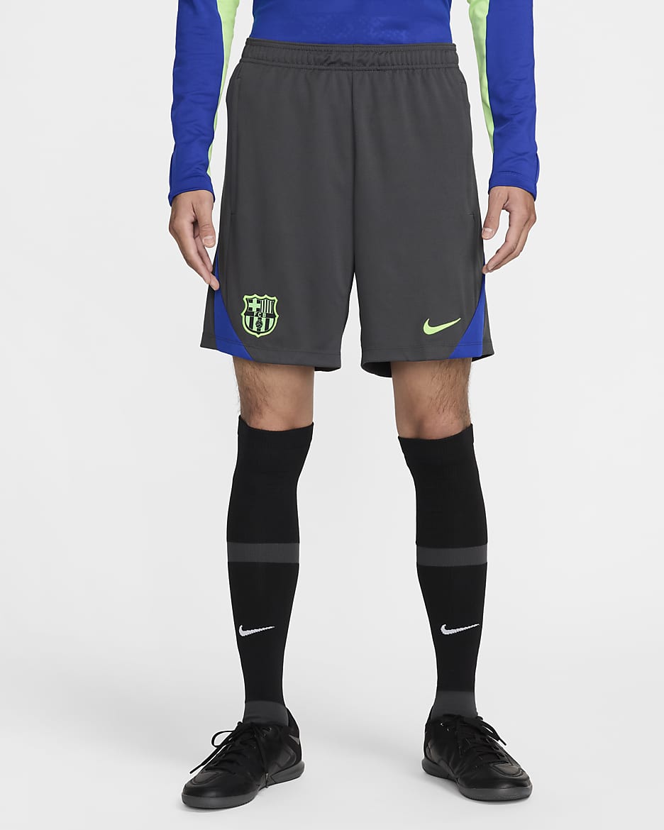 FC Barcelona Strike Üçüncü Nike Dri-FIT Örgü Erkek Futbol Şortu - Anthracite/Old Royal/Lime Blast