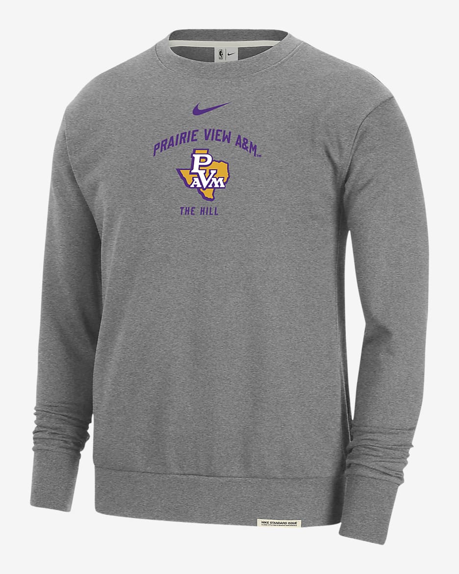 Sudadera de cuello redondo universitaria Nike de tejido Fleece para hombre Prairie View A&M Standard Issue - Gris oscuro jaspeado