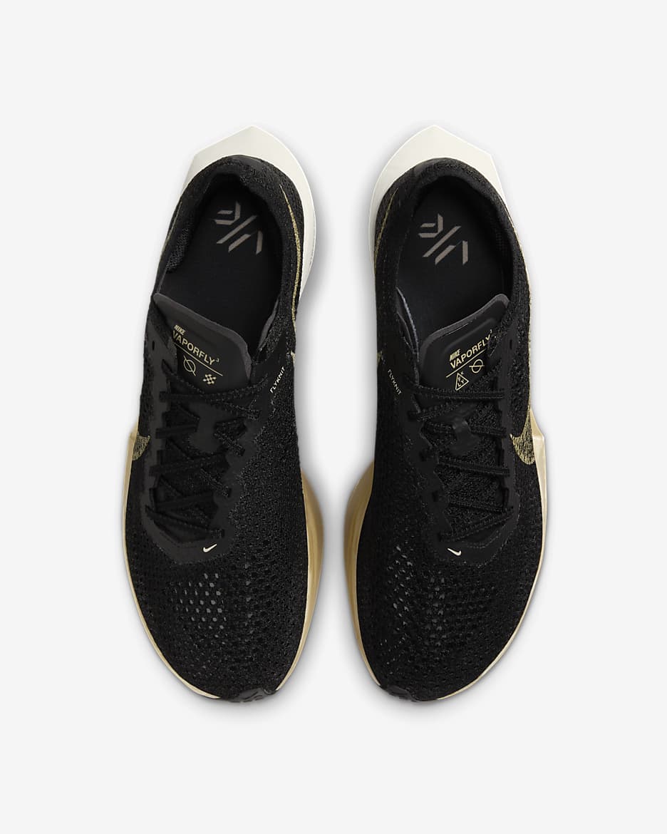 Nike Vaporfly 3 Men's Road Racing Shoes - Black/Black/Oatmeal/Metallic Gold Grain