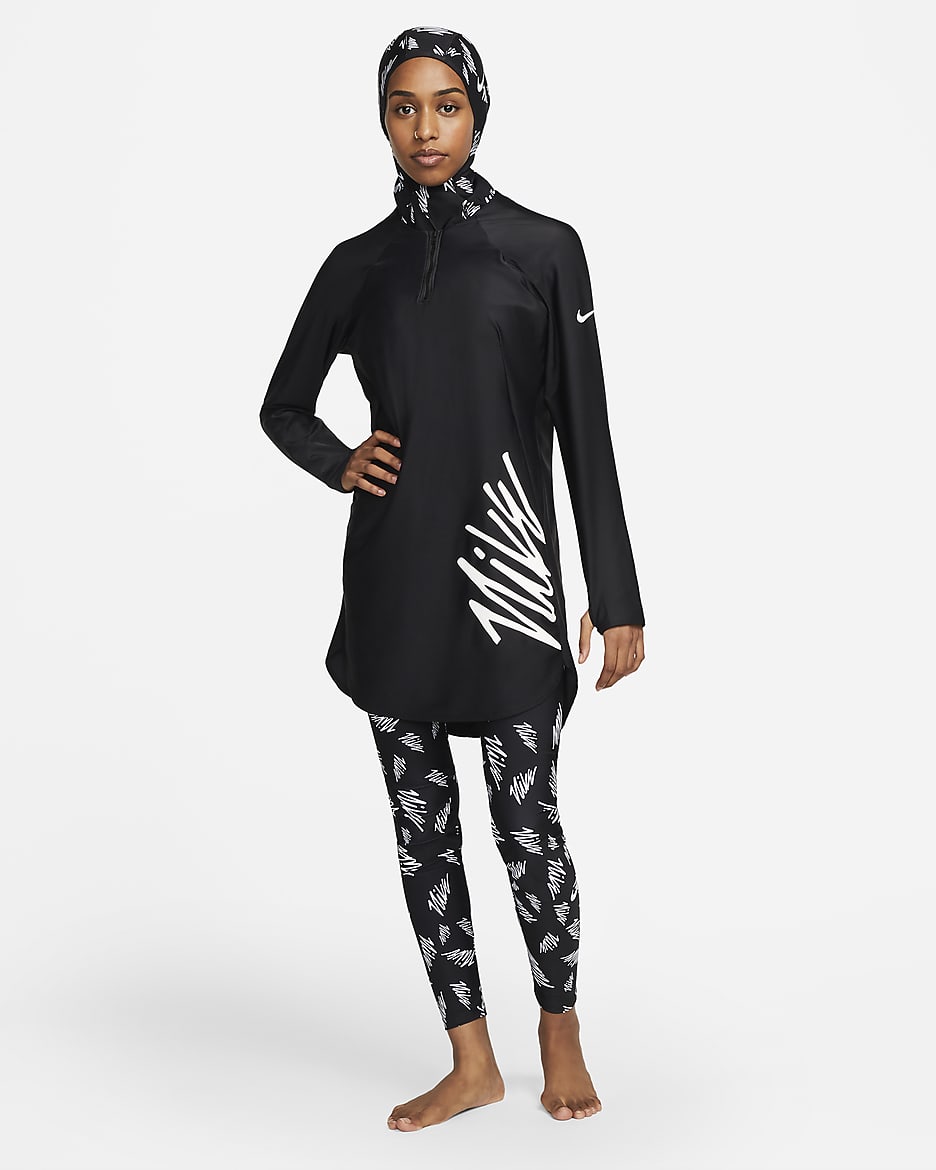 Nike Victory Print Women's Slim Swim Leggings - Black/White/White