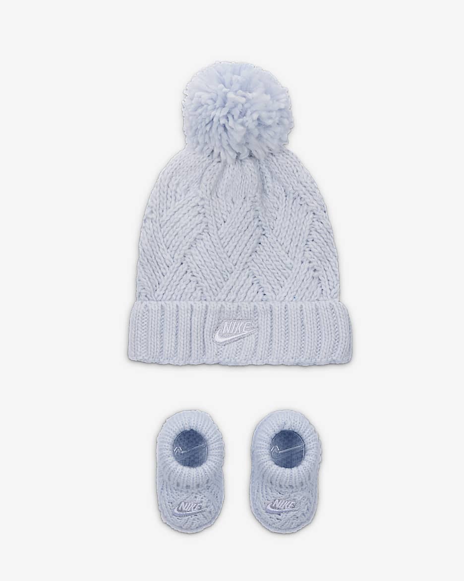 Nike Baby (0-9M) Cable Knit Hat and Booties Set - Football Grey