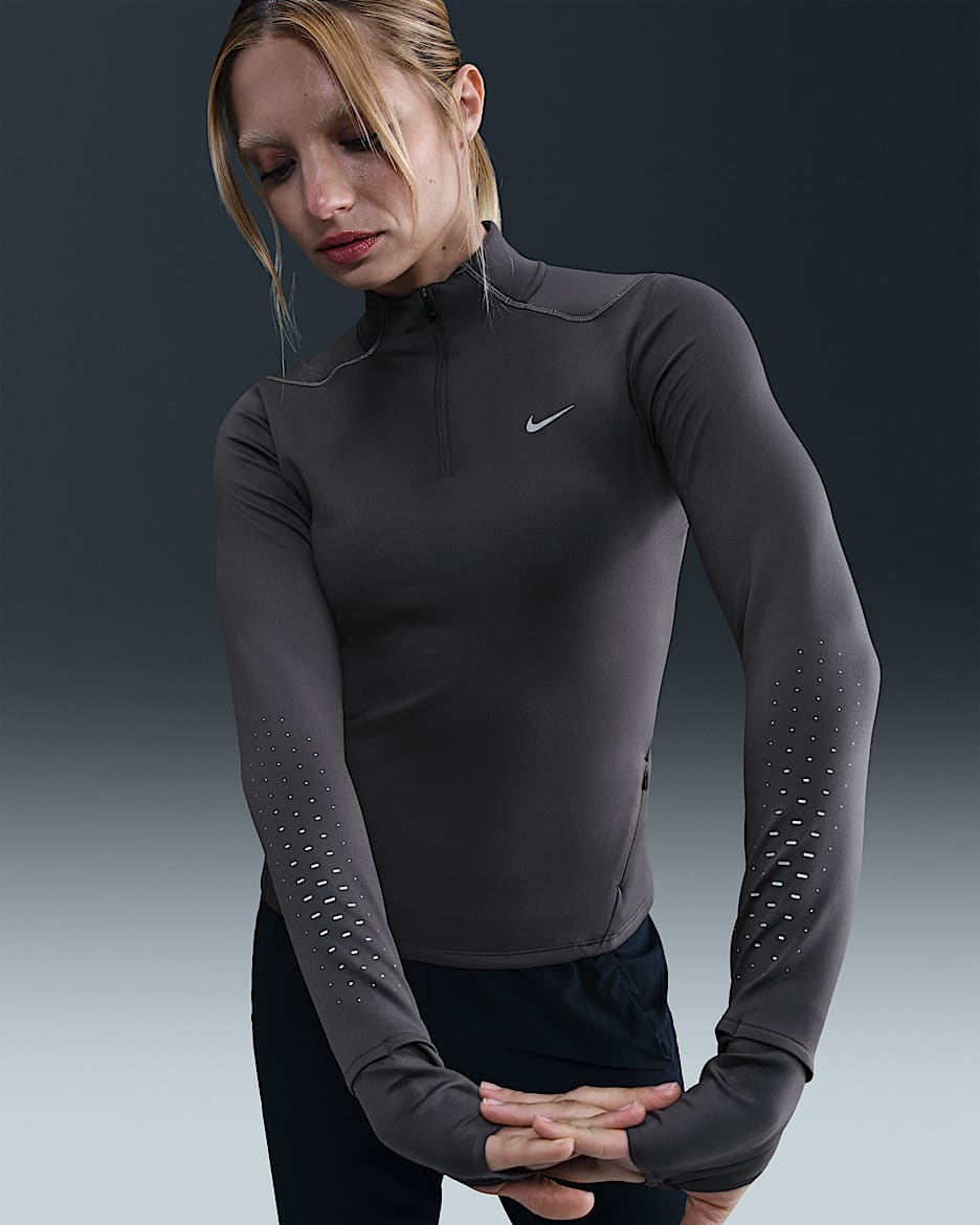 Nike Swift Women's Therma-FIT ADV 1/4-Zip Running Top with Reflective Accents - Thunder Grey/Black