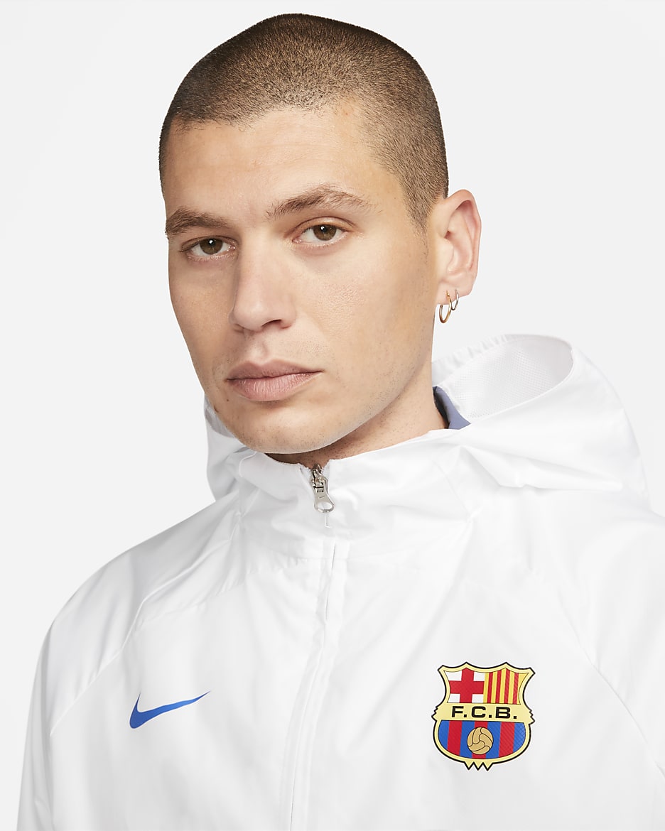 Chamarra de fútbol Nike para hombre FC Barcelona AWF - Blanco/Azul royal/Rojo universitario/Azul royal