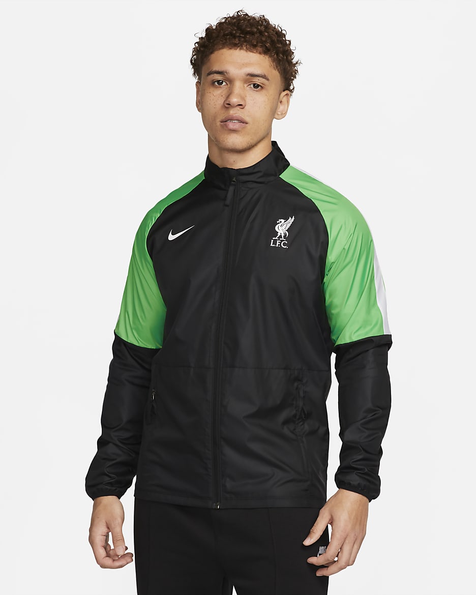 Liverpool FC Repel Academy AWF Men's Nike Soccer Jacket - Black/Green Spark/White/White