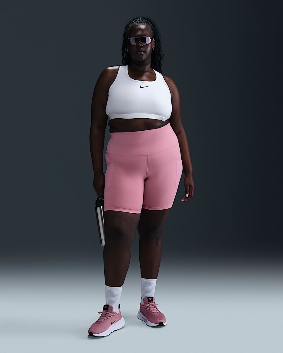 Nike One Women's High-Waisted 8" Biker Shorts with Pockets (Plus Size) - Elemental Pink/Black