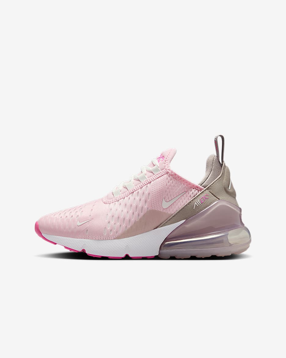 Tenis para niños grandes Nike Air Max 270 - Espuma rosa/Gris universitario/Violeta platino/Blanco cumbre