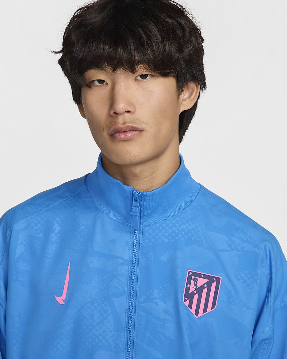 3e veste de foot nationale Nike Dri-FIT Atlético Madrid Strike pour homme - Light Photo Blue/Pink Glow