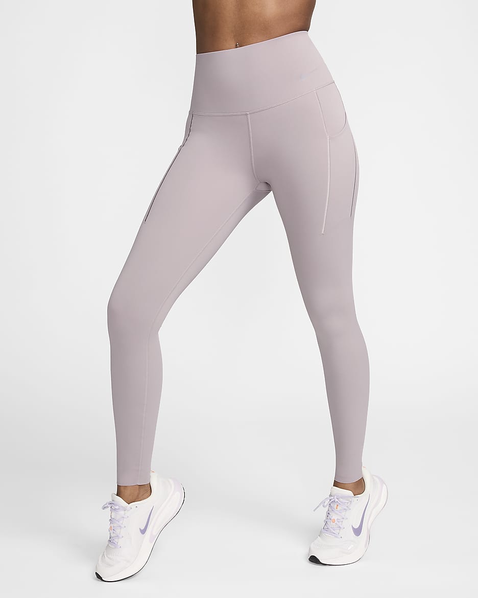 Leggings a tutta lunghezza a vita alta con tasche e sostegno medio Nike Universa – Donna - Light Violet Ore/Nero