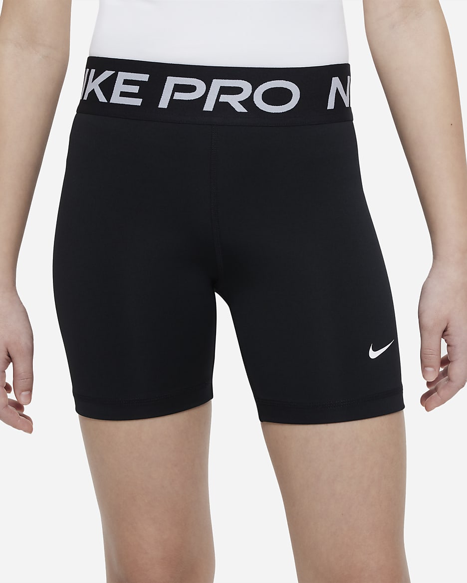 Nike Pro Dri-FIT Shorts (ca. 12,5 cm) für ältere Kinder (Mädchen) - Schwarz/Weiß