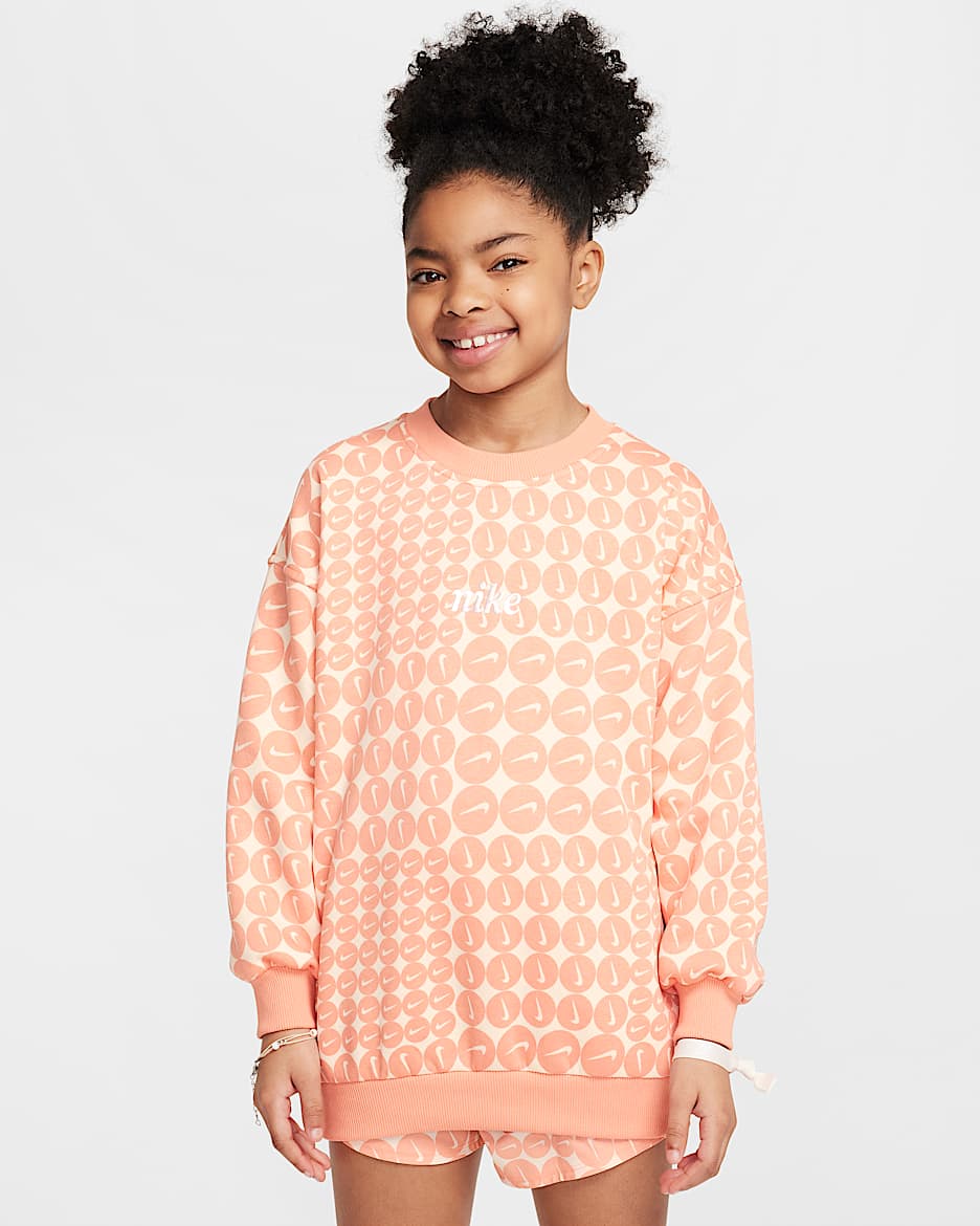 Nike Sportswear Club Fleece Older Kids' (Girls') Oversized Crew-Neck Sweatshirt - Apricot Agate/White