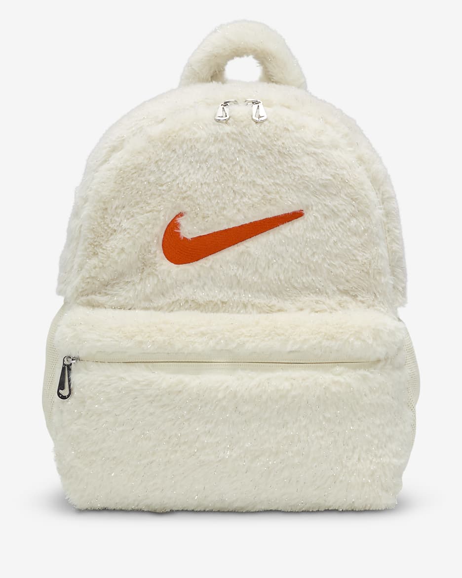 Nike Older Kids' Faux Fur Backpack (11L) - Coconut Milk/Coconut Milk/Safety Orange