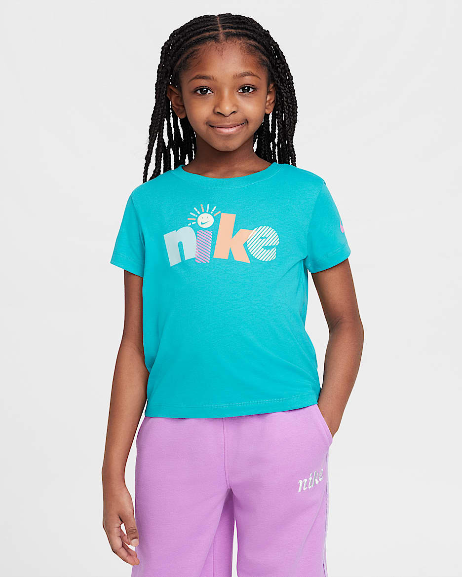 Playera con gráfico para niños talla pequeña Nike Sunny Swoosh - Cactus empolvado