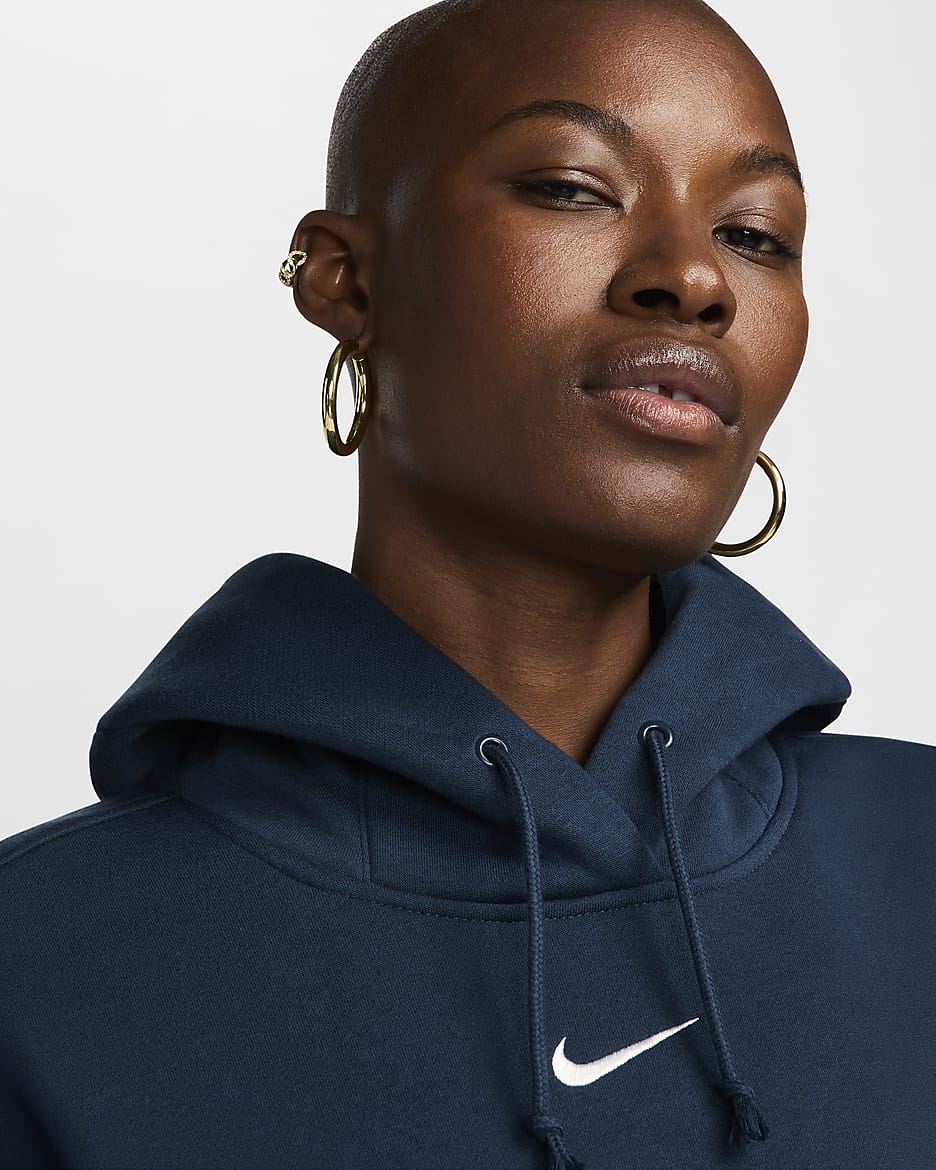 Nike Sportswear Phoenix Fleece túlméretezett, kapucnis, belebújós női pulóver - Armory Navy/Sail