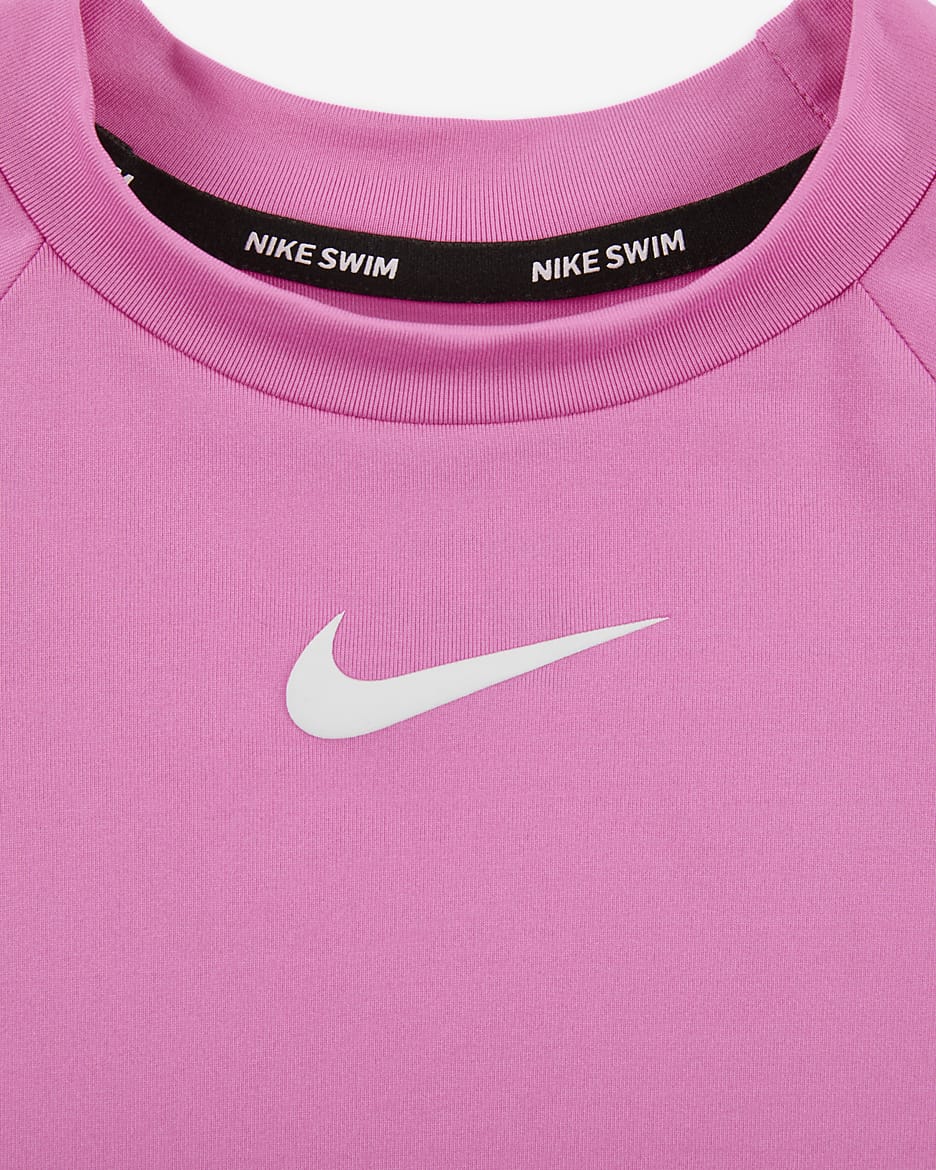 Playera Hydroguard de manga larga para niña talla pequeña Nike Swim Charms - Rosa alegre