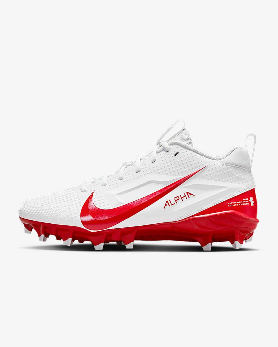 Nike Alpha Menace 4 Varsity Football Cleats - White/University Red/Photon Dust/University Red