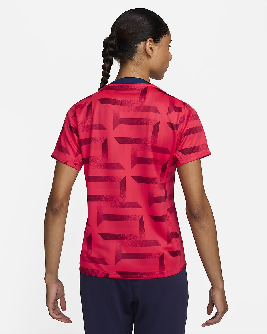 Haut de foot d'avant-match à manches courtes Nike Dri-FIT Angleterre Academy Pro pour femme - Siren Red/Blue Void/Blanc