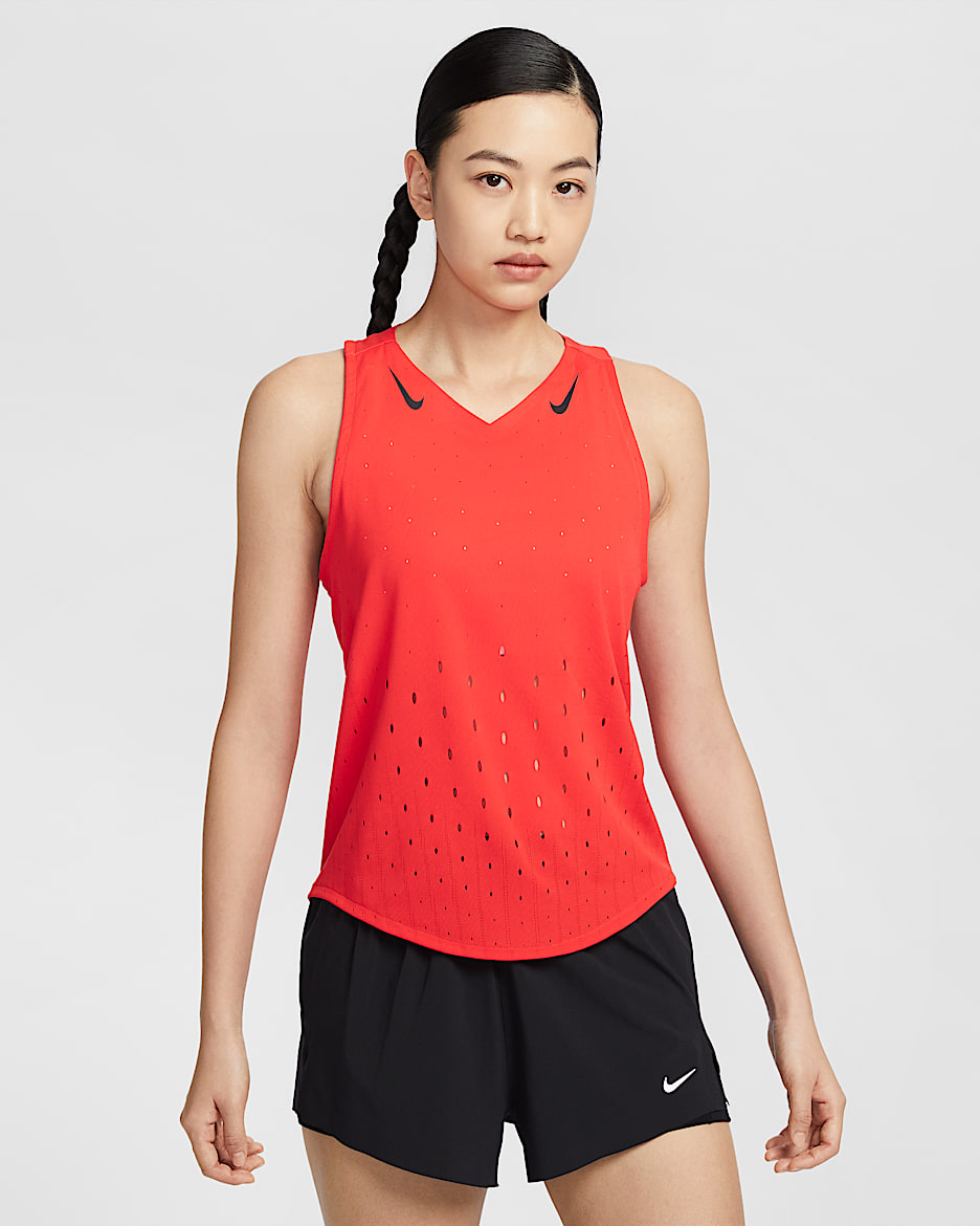 ナイキ エアロスイフト ウィメンズ Dri-FIT ADV ランニングシングレット - ライトクリムゾン/ブラック/ブラック