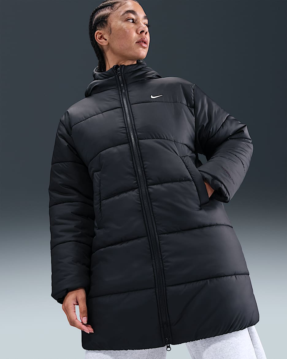 Nike Sportswear Classic Therma-FIT ruimvallende parka met capuchon voor dames - Zwart/Wit