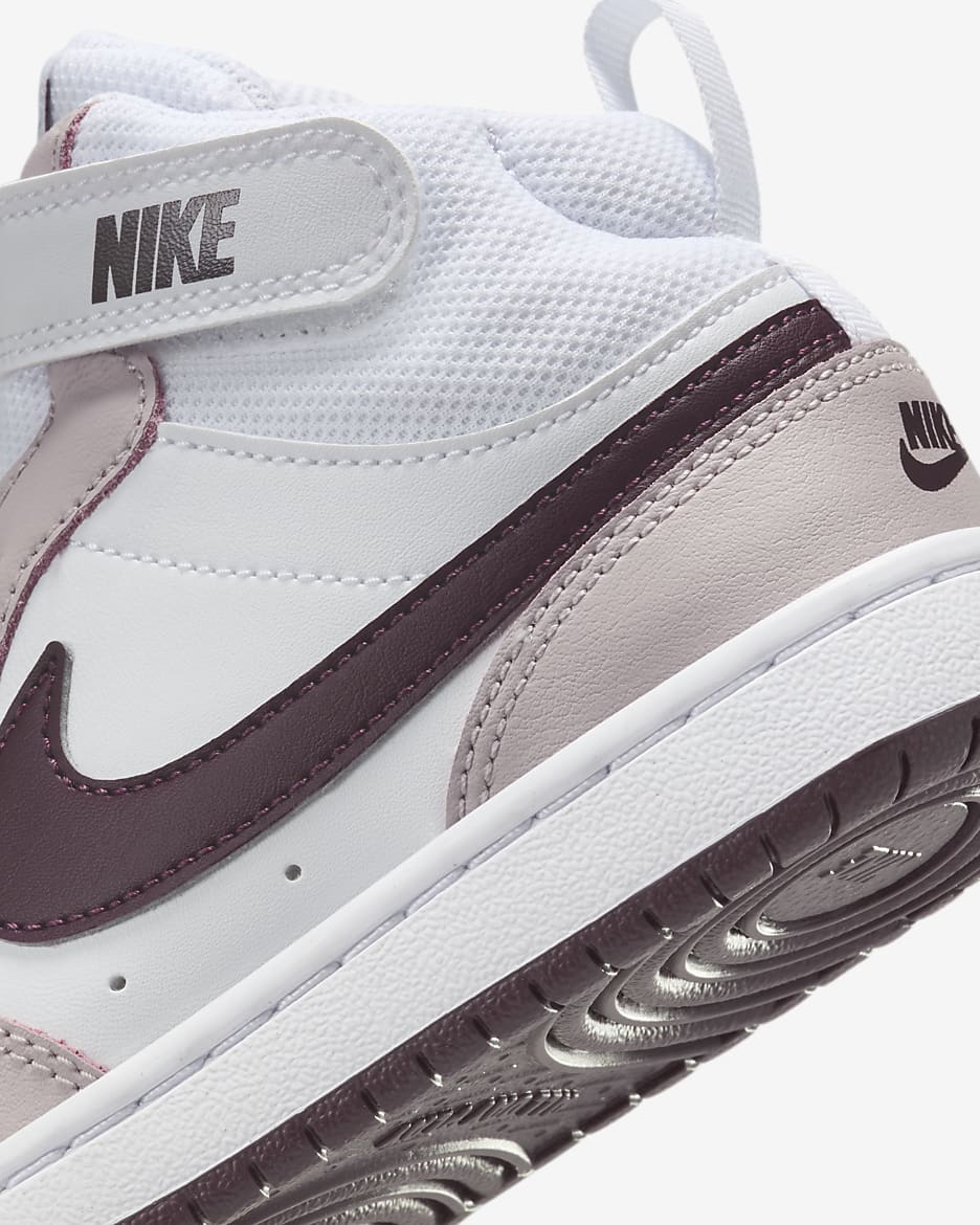 Tenis para niños de preescolar Nike Court Borough Mid 2 - Blanco/Violeta platino/Burdeos enérgico