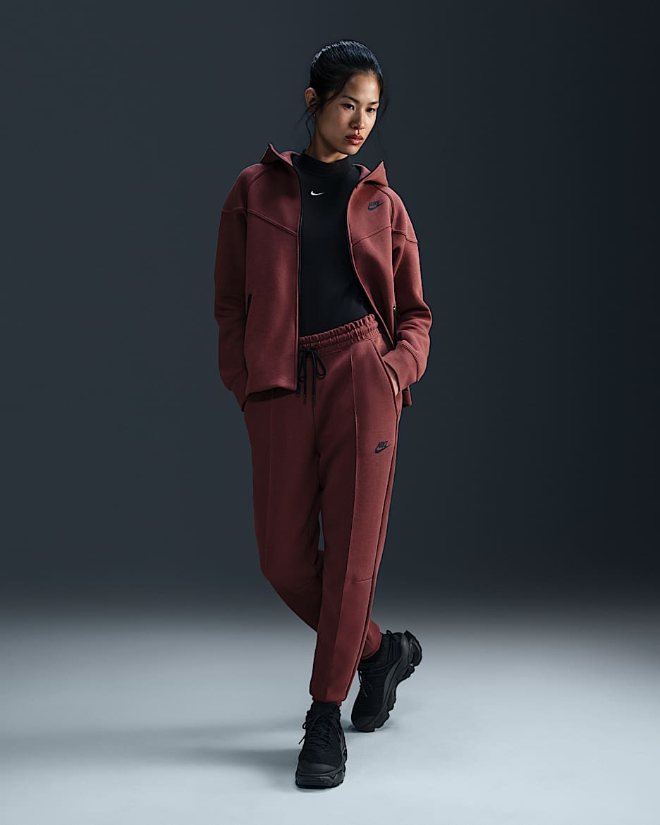 Joggers de tiro medio para mujer Nike Sportswear Tech Fleece - Rojo sepia/Negro