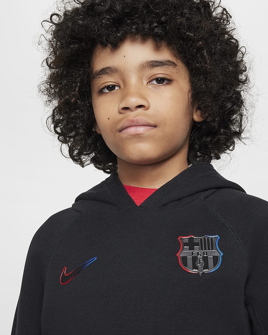 F.C. Barcelona Away Older Kids' Nike Football Graphic Pullover Hoodie - Black