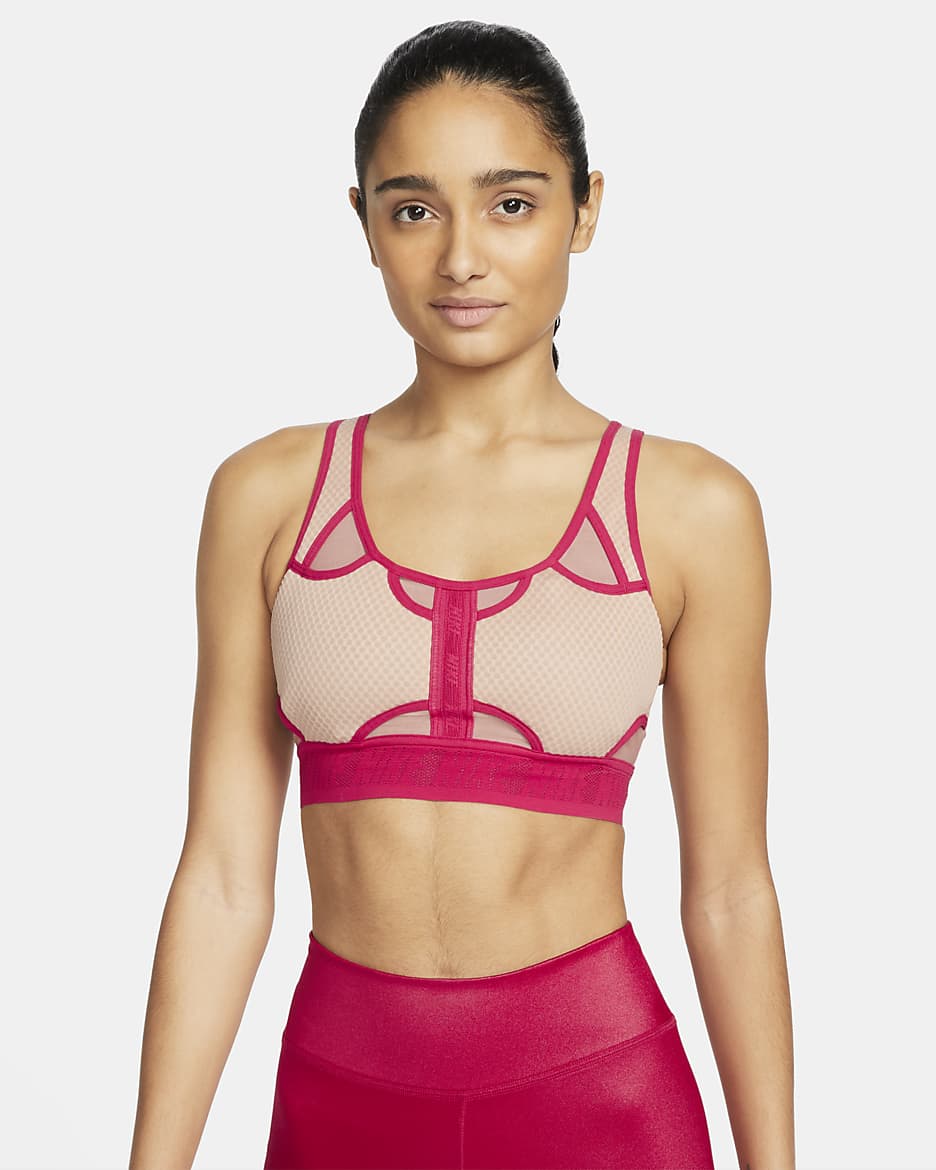 Bra deportivo con almohadilla de media sujeción para mujer Nike Dri-FIT ADV Swoosh - Susurro rosa/Rosa fósil/Hibisco místico/Hibisco místico