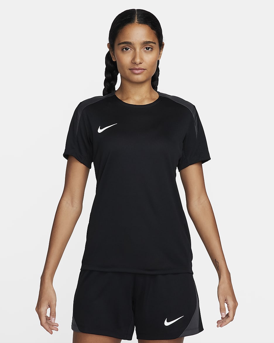 Haut de foot à manches courtes Dri-FIT Nike Strike pour femme - Noir/Anthracite/Blanc