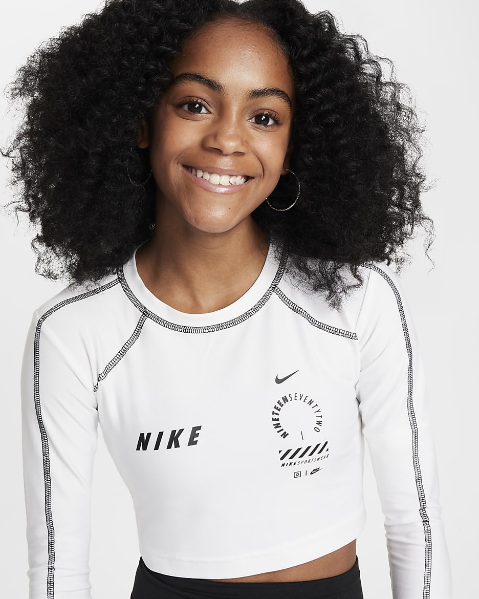 Nike Sportswear Girls' Long-Sleeve Crop Top - White