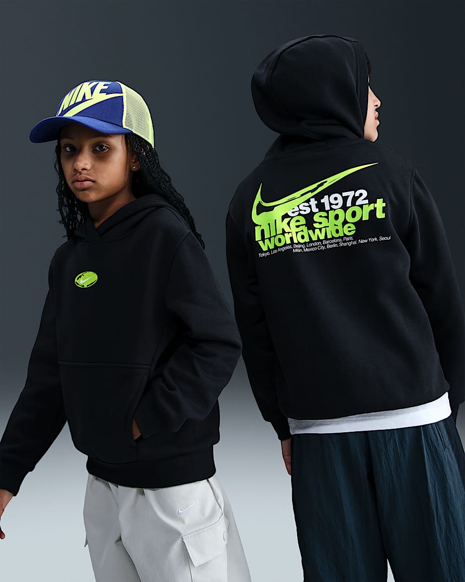 Nike Sportswear Club Fleece Big Kids' Hoodie - Black/White/Volt