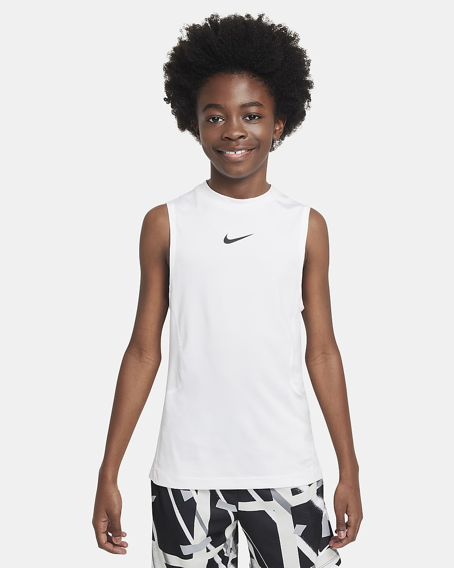 Playera sin mangas para niño talla grande Nike Pro - Blanco/Negro