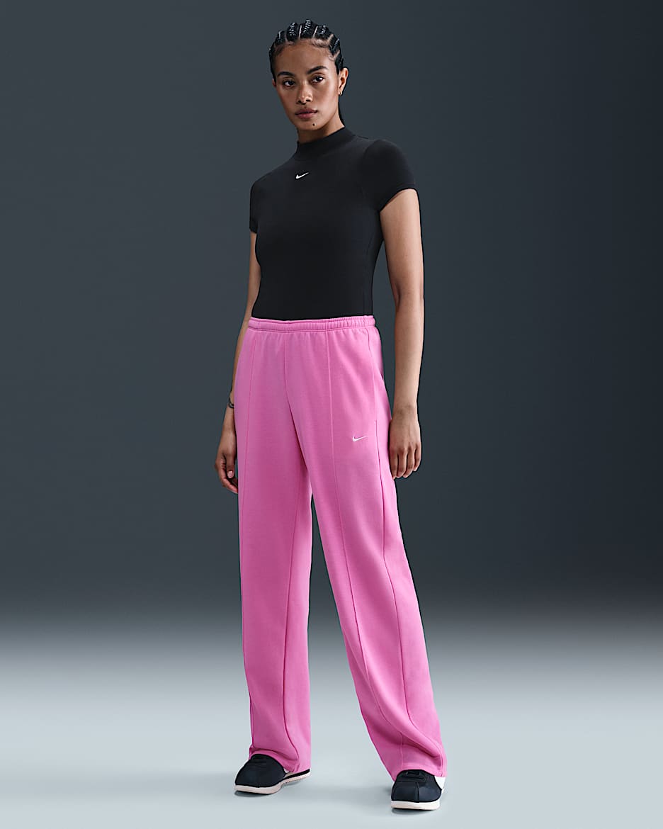 Nike Sportswear Chill Terry treningsbukse i frotté med mellomhøyt liv og åpen fald til dame - Playful Pink/Sail