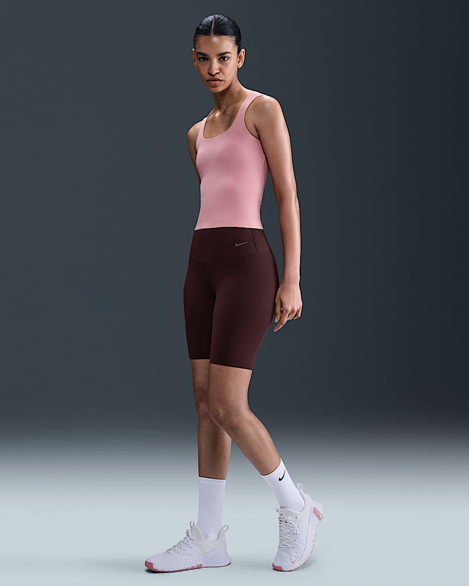 Nike Zenvy Bike Shorts mit hohem Taillenbund (Damen, ca. 20,5 cm) - Burgundy Crush/Schwarz