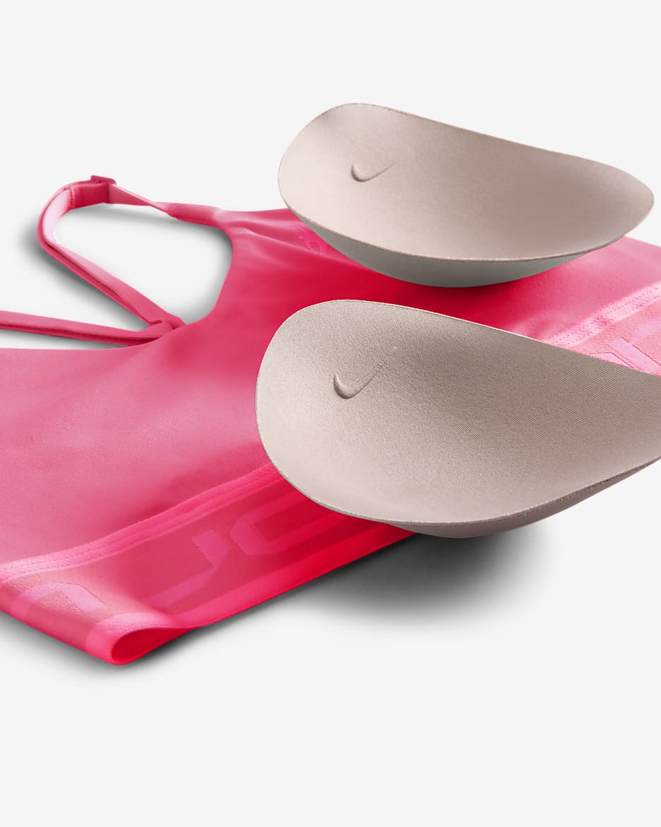 Dámská sportovní podprsenka Nike Pro Indy Plunge s vycpávkami a střední oporou - Aster Pink/Pinksicle/Bílá