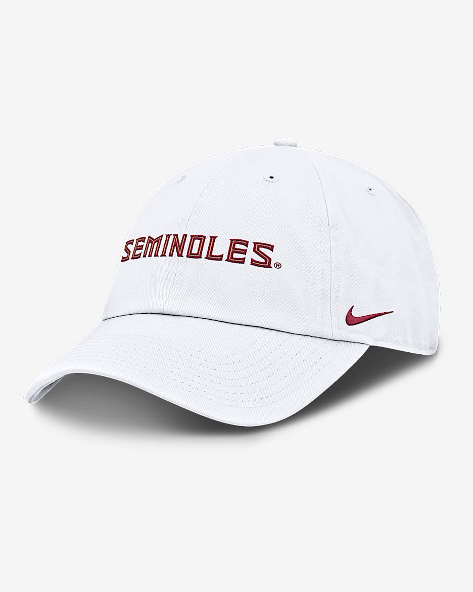 Gorra universitaria Nike ajustable para hombre Florida State Seminoles Core Club Mascot Wordmark - Blanco