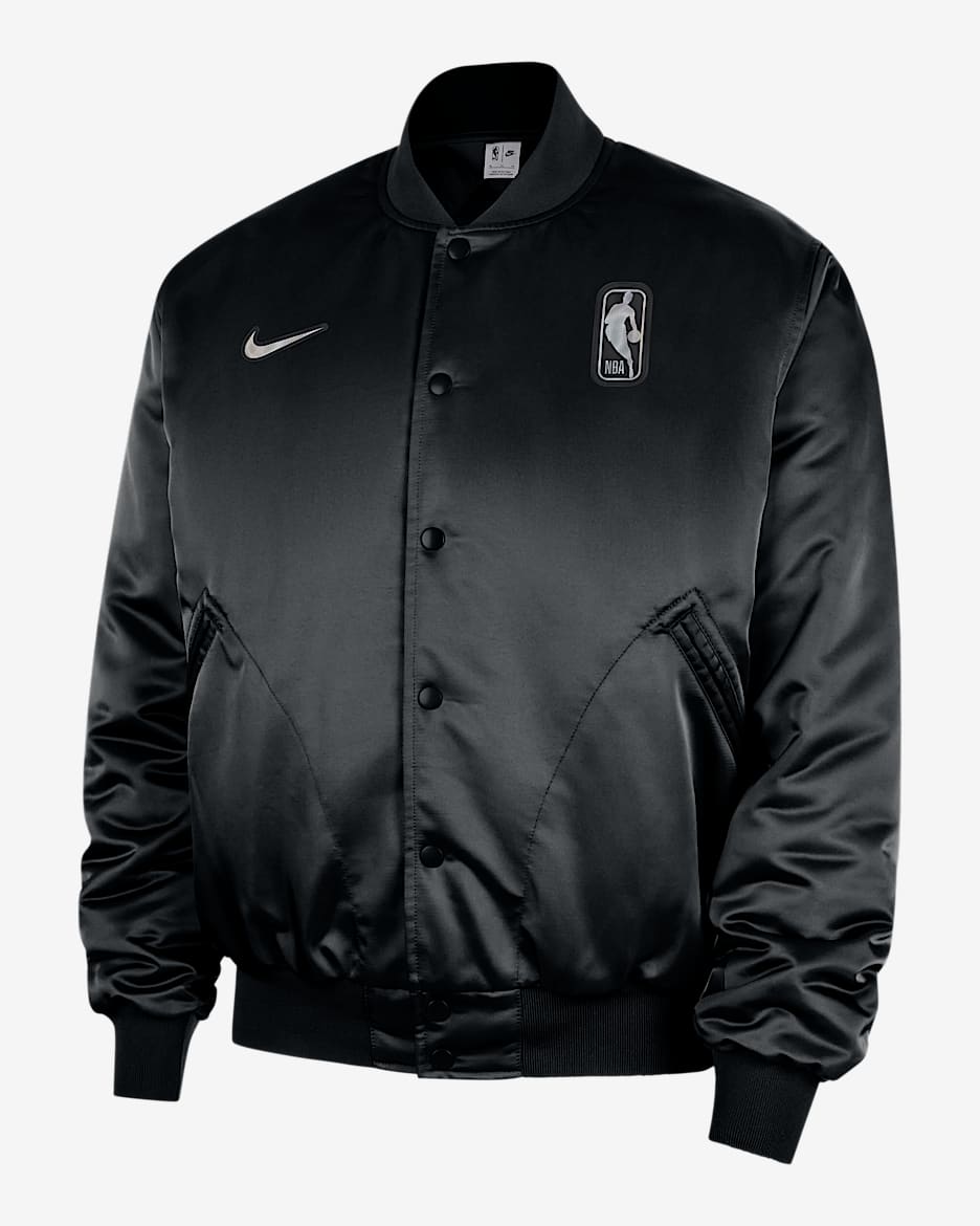 Team 31 Men's Nike NBA Full Press-Stud Bomber Jacket - Black/Black