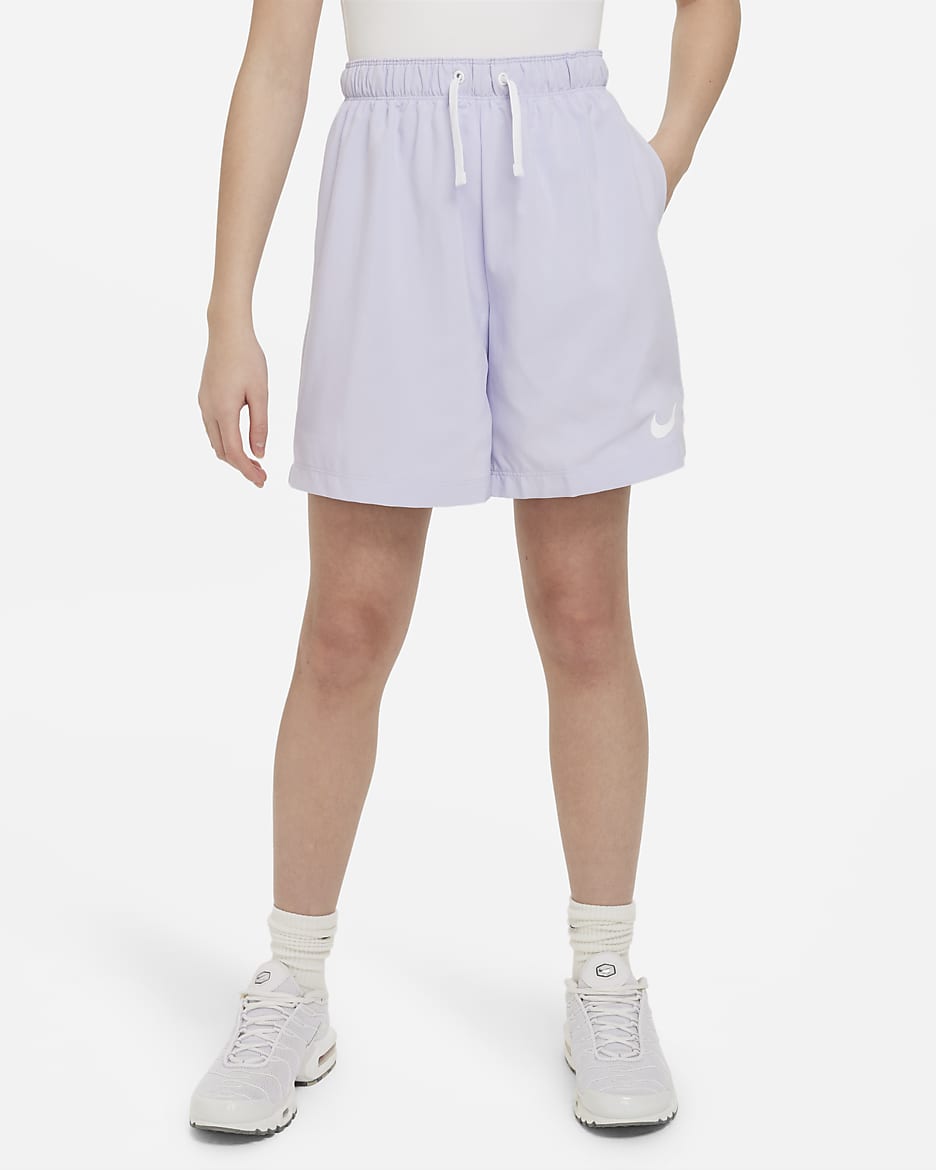 Nike Sportswear Trend Older Kids' (Girls') High-waisted Woven Shorts - Oxygen Purple/White/White