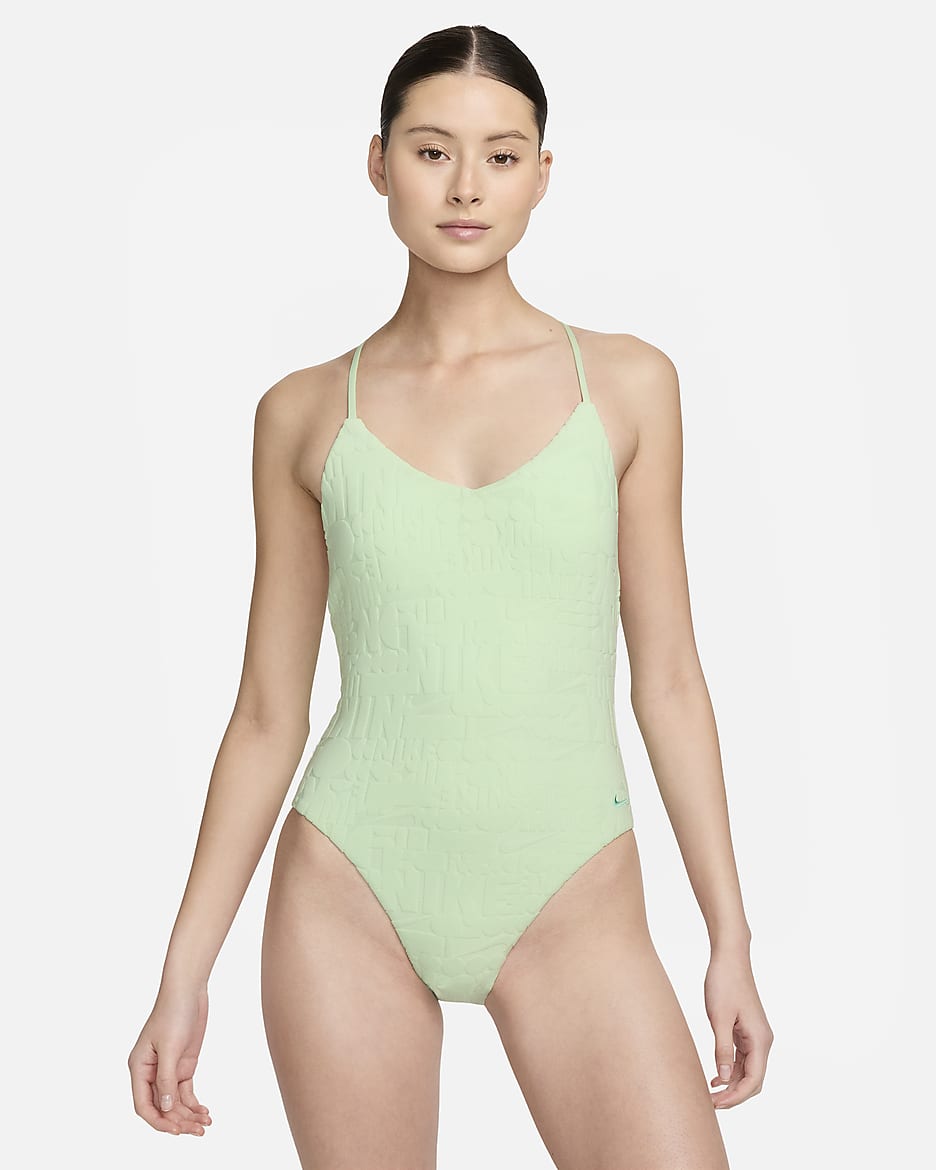 Traje de baño de una pieza con espalda en T para mujer Nike Swim Retro Flow - Verde vapor