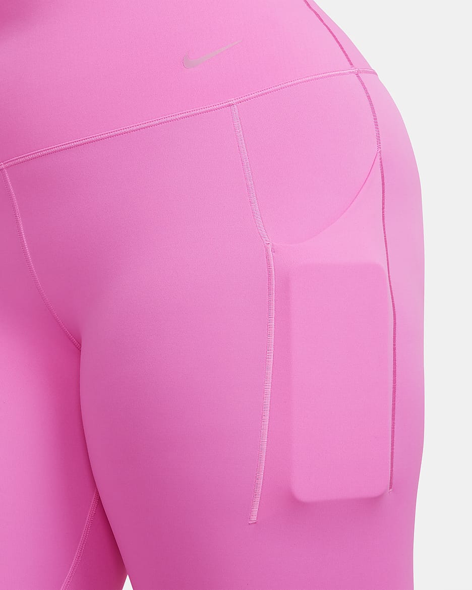 Leggings de 7/8 de tiro alto y sujeción media con bolsillos para mujer Nike Universa - Rosa alegre/Negro