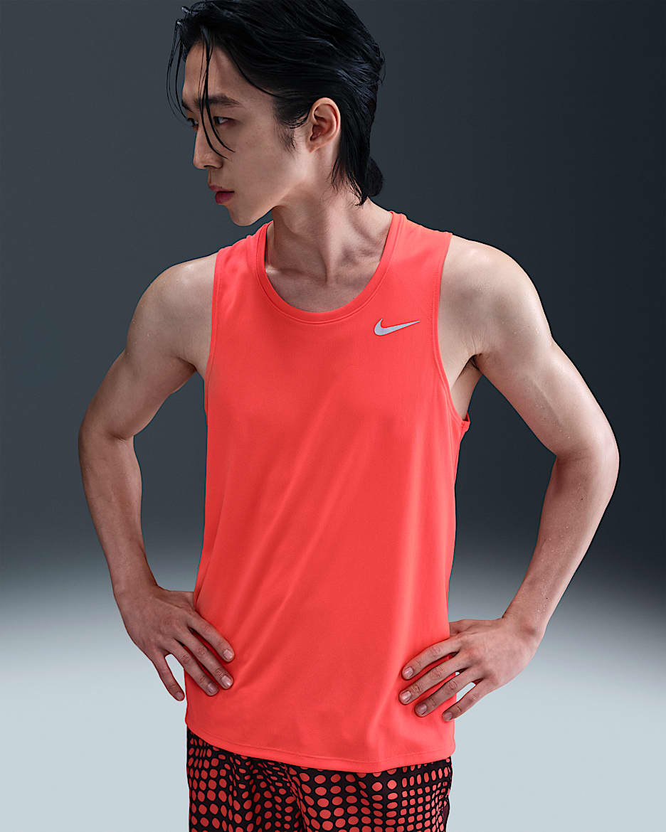 나이키 드라이 핏 마일러 남성 러닝 탱크 - 브라이트 크림슨