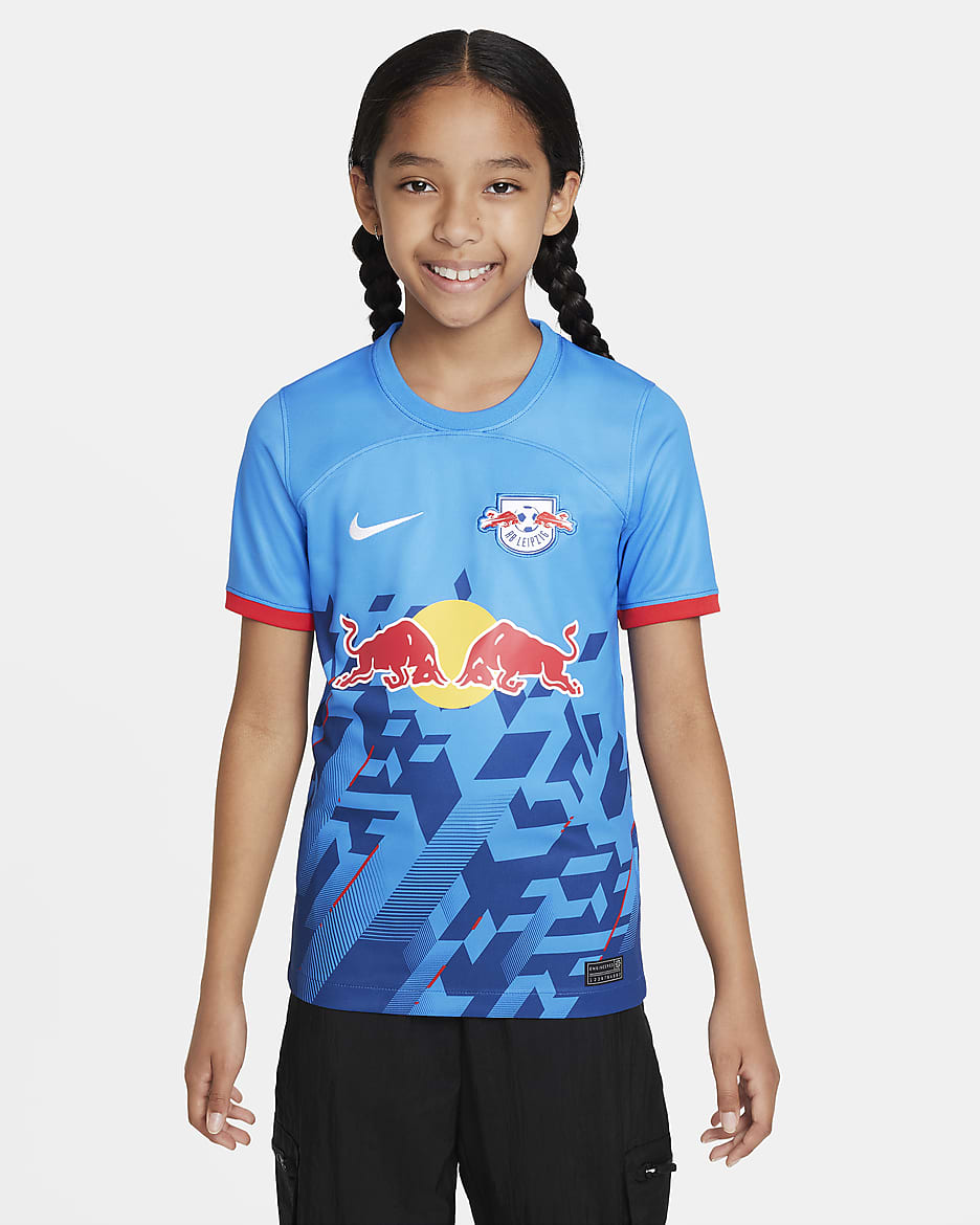 RB Leipzig 2023/24 Stadium Third Nike Dri-FIT-Fußballtrikot für ältere Kinder - Light Photo Blue/Gym Blue/Weiß