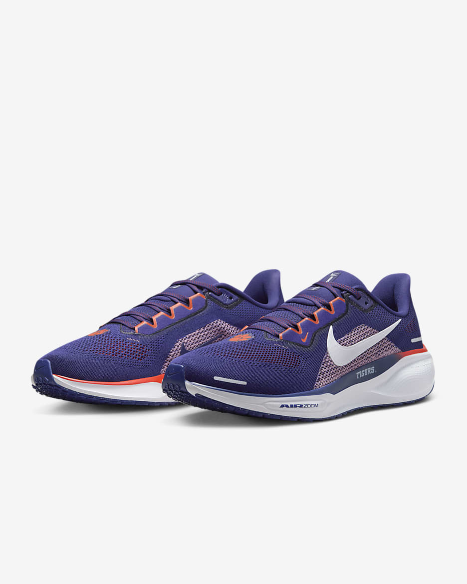 Tenis de correr en pavimento universitarios Nike para hombre Clemson Pegasus 41 - Orquídea nuevo/Blanco/Naranja universitario/Blanco