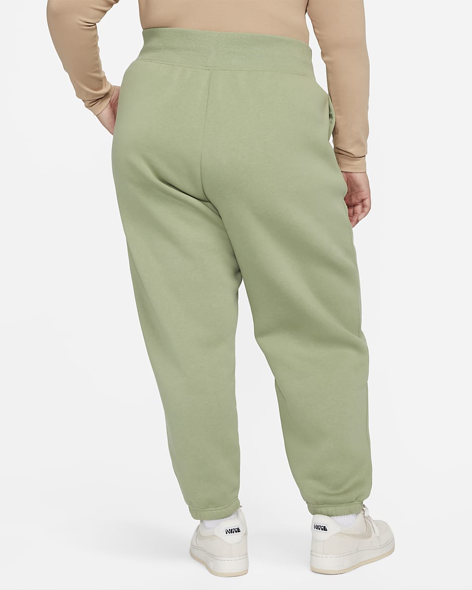 Nike Sportswear Phoenix Fleece Women's High-Waisted Oversized Tracksuit Bottoms (Plus Size) - Oil Green/Black